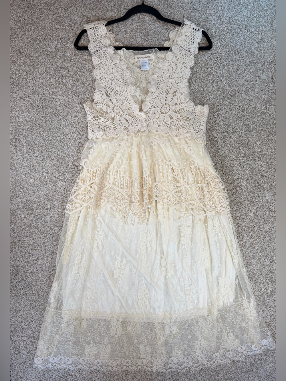 Anna-Kaci Women’s Gatsby Crochet Vest Lace Dress 2 Pc. Set Boho Cocktail S/M